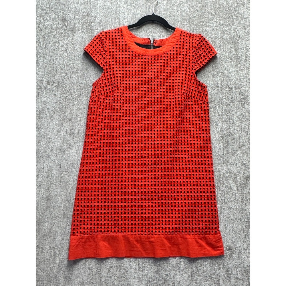 Kensie Eyelet Shift Dress Red Laser Cut Textured Mini Dress Women Medium